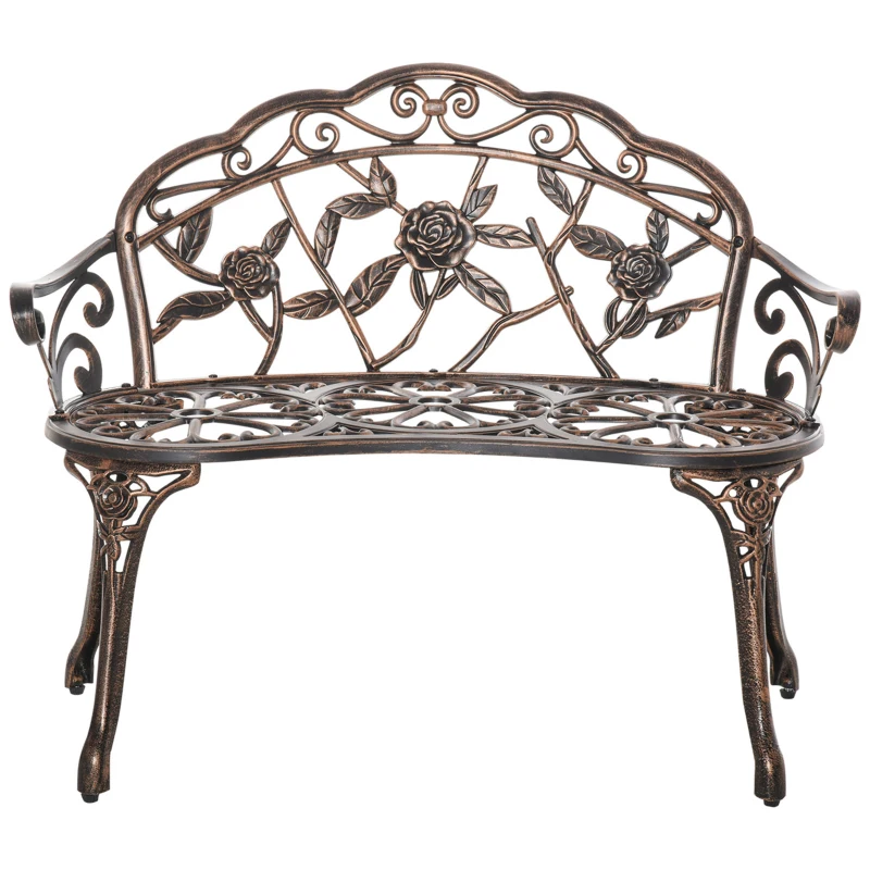 Outsunny 40" Outdoor Garden Bench, Cast Aluminum Antique Rose Style Patio Garden Park Loveseat Bench for Backyard, Porch, Balcony, Lawn, Bronze