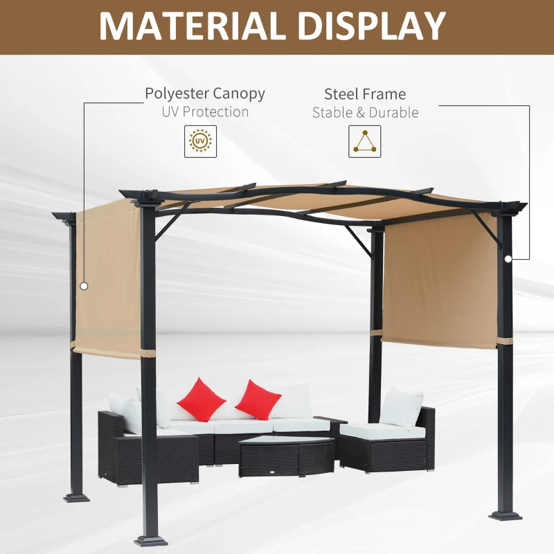 Outsunny 8' x 10' Retractable Pergola Canopy, Outdoor Gazebo with Sun Shade Shelter and Steel Frame, for Backyard, Patio, Garden, Deck