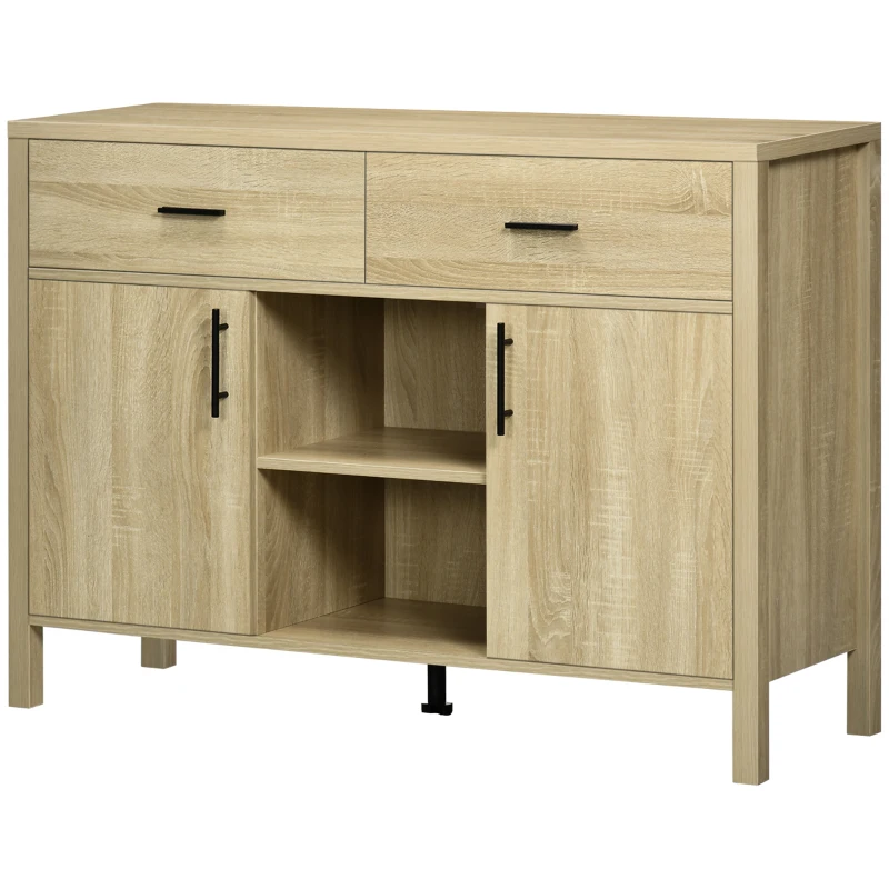 HOMCOM Buffet Table Sideboard and Buffet with 2 Drawers 2 Door Cupboards 2 Open Shelves for Living Room Light Grey