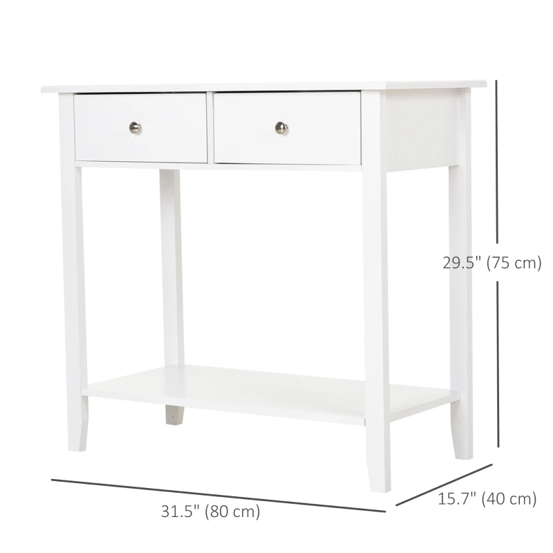 HOMCOM Console Table, Modern Entryway Table with Storage Drawers, Bottom Shelf and Wooden Legs, 31.5" Sofa Side Desk for Living Room, White