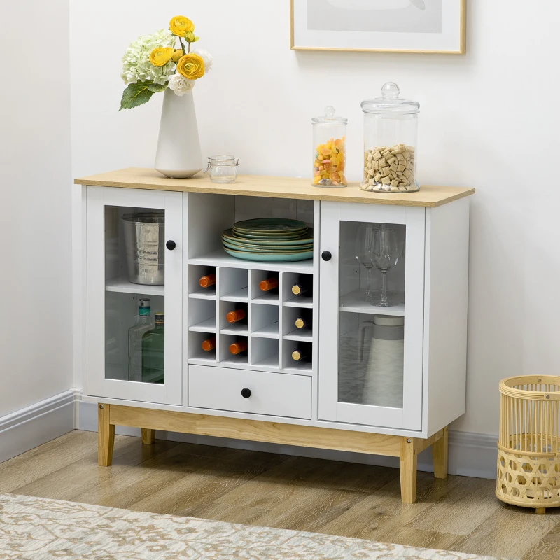 HOMCOM Bar Cabinet with Storage in 12-Bottle Wine Rack, Sideboard Buffet Cabinet Kitchen & Dining Room Cabinet, White