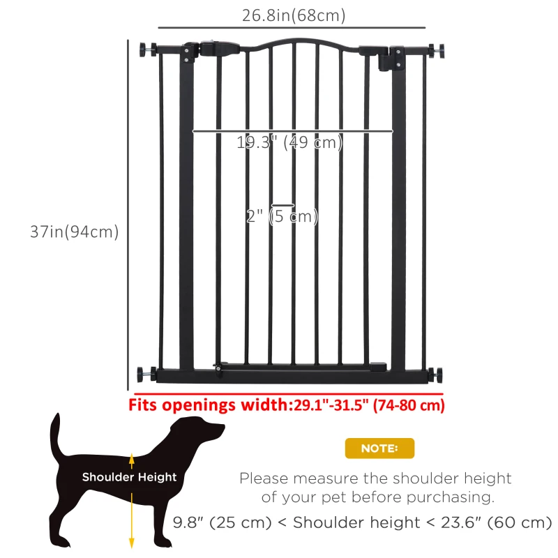 PawHut Extra Tall Dog Gate with Door, Pressure Fit, Auto Close, Double Locking for Doorways Hallways Stairs, 29"-32", Black