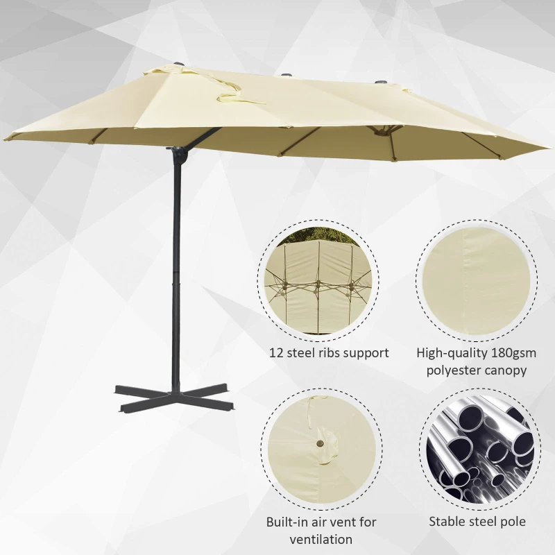 Outsunny 14ft Patio Umbrella Double-Sided Outdoor Market Extra Large Umbrella with Crank, Cross Base for Deck, Lawn, Backyard and Pool, Off-White