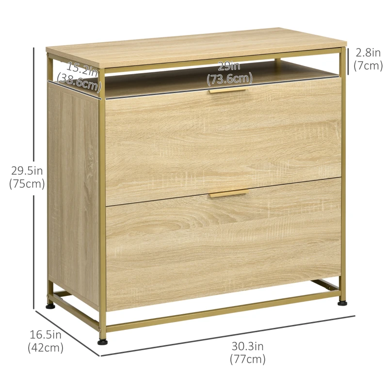 Vinsetto Lateral Filing Cabinet, 2 Drawers File Cabinet with Hanging Bars for A4 and Letter Size, Printer Stand for Home Office, Natural Tone