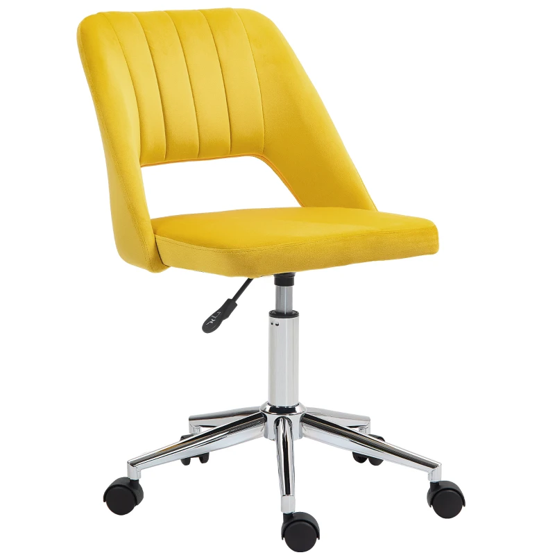 Vinsetto Mid Back Office Chair Velvet Fabric Swivel Scallop Shape Computer Desk Chair, Yellow