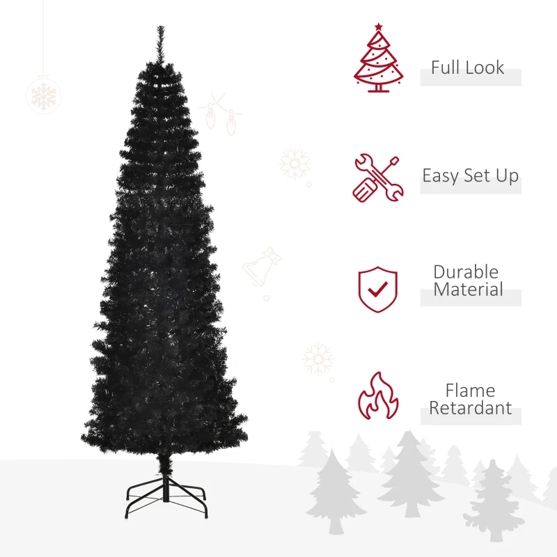 HOMCOM 7 FT Artificial Christmas Tree Pencil Xmas Tree with Stand, 818 Tips, Holiday Home Indoor Decoration for Party, Black