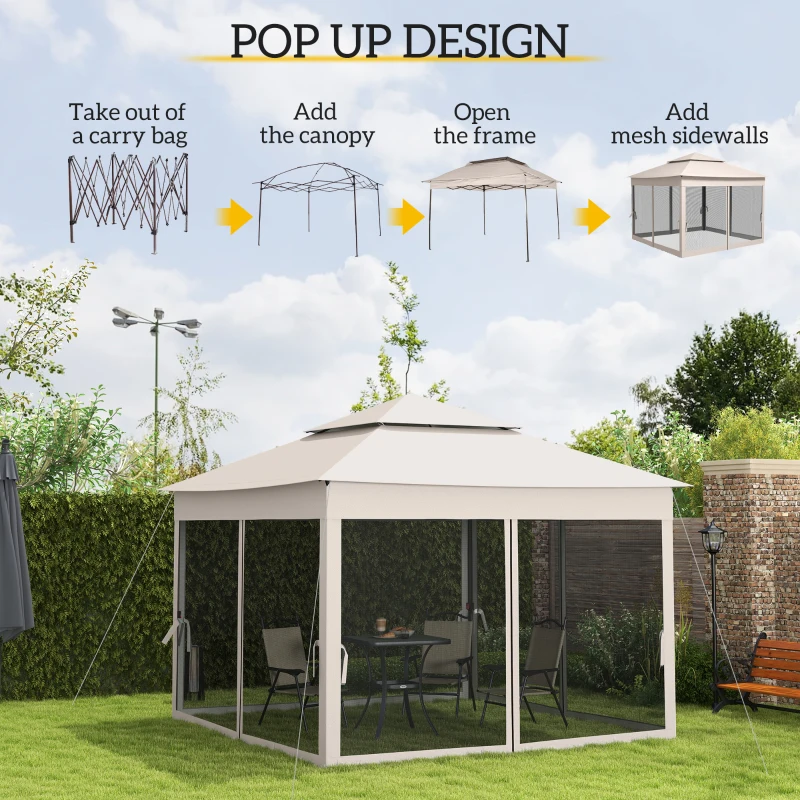 Outsunny 11' x 11' Pop Up Canopy 2-Tier Soft Top Shelter Event Tent w/ Netting Carry Bag for Patio Backyard Garden, Cream White