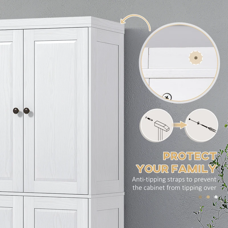 HOMCOM 72.5" Kitchen Cabinet, Pantry Storage Cabinet with 4 Doors and 2 Adjustable Shelves for Dining Room, White