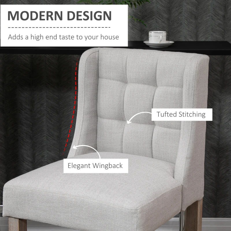 HOMCOM Modern Bar Stools, Tufted Upholstered Barstools, Pub Chairs with Back, Rubber Wood Legs for Kitchen, Dinning Room, Set of 2, Beige