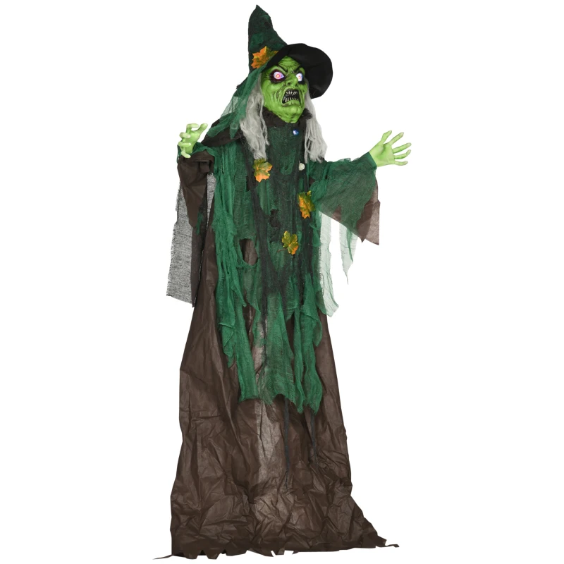 HOMCOM 72 Inch/6ft Life Size Outdoor Halloween Decoration Witch, Animated Prop Decor with Sound and Motion Activated, Light Up Eyes, Creepy Sound