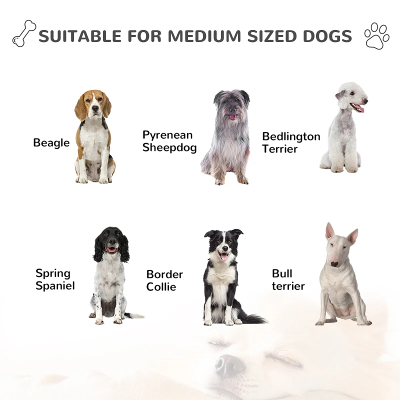 PawHut Wooden Dog House Outdoor, Cabin Style Raised Pet Home Cottage, with Bowls, Weather Resistant Roof, Storage Box, for Medium Sized Dog, Natural Wood