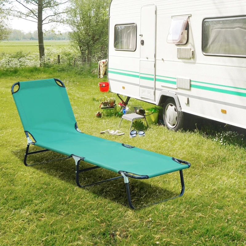Outsunny Outdoor Folding Lounge Chair, Steel Tanning Chair with Reclining Back, Breathable Mesh for Beach, Yard, Patio, Green