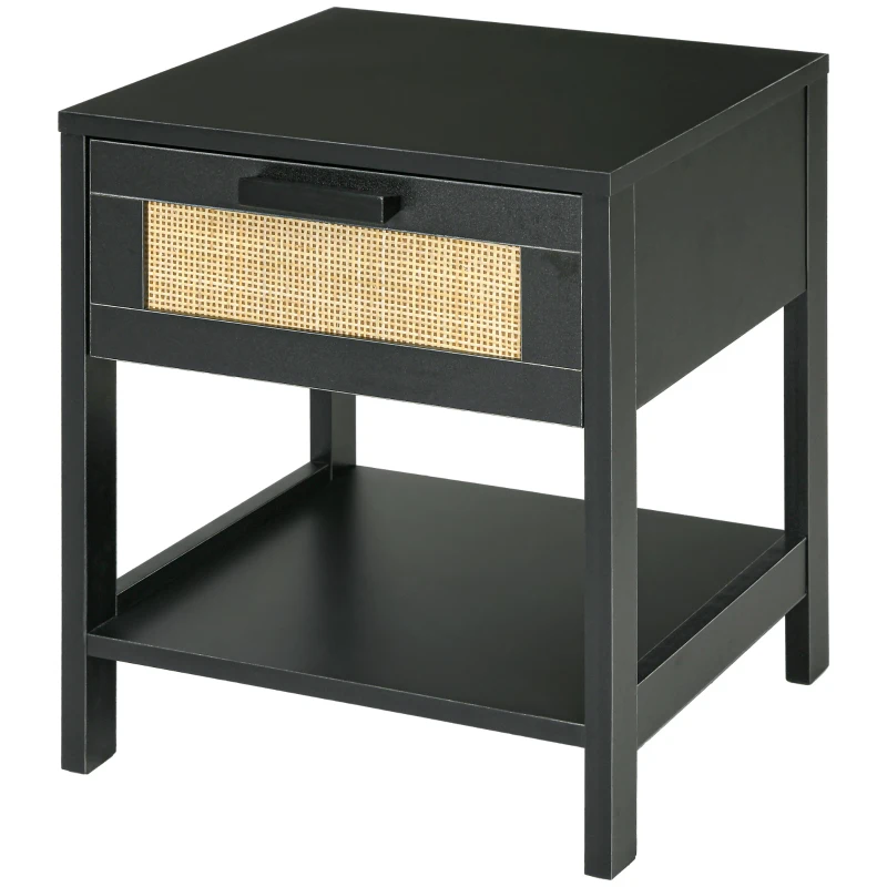 HOMCOM Modern Bedside Table, Accent Nightstand with Drawer and Open Shelf, Bed End Table for Bedroom, Living Room, Black
