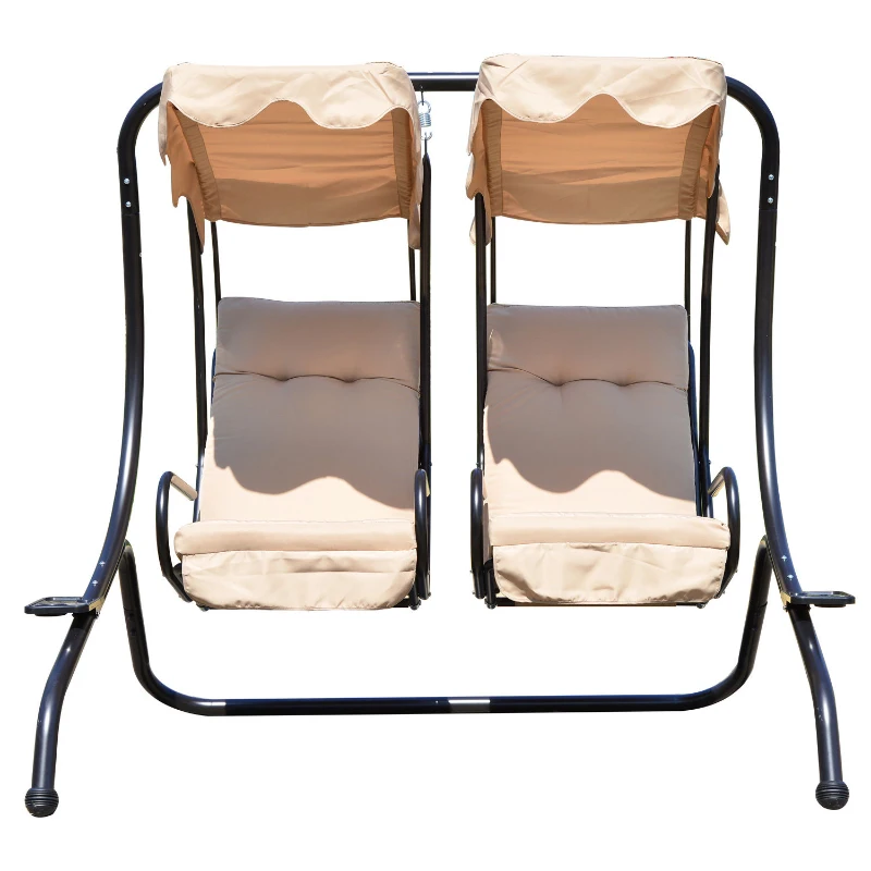 Outsunny Outdoor Garden Patio Covered Double Swing with Frame, Sand