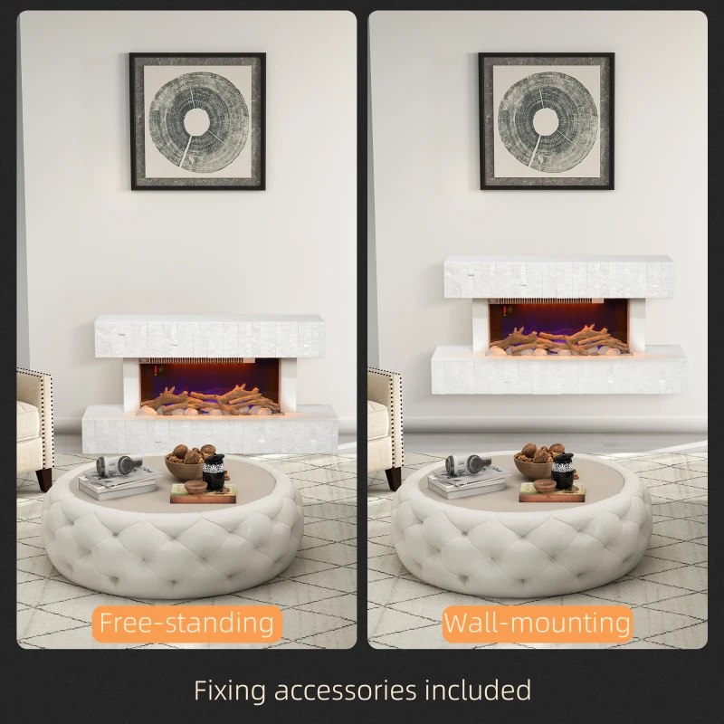 HOMCOM 32 Inches Freestanding Electric Fireplace with Mantel, 1500W Replaceable Fireplace Insert Heater with Timer, White