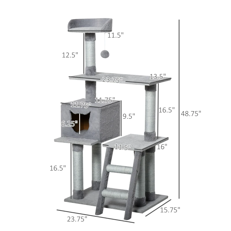 PawHut Cat Tree Activity Center w/ Jute Scratching Posts Ladder Dangling Ball Condo