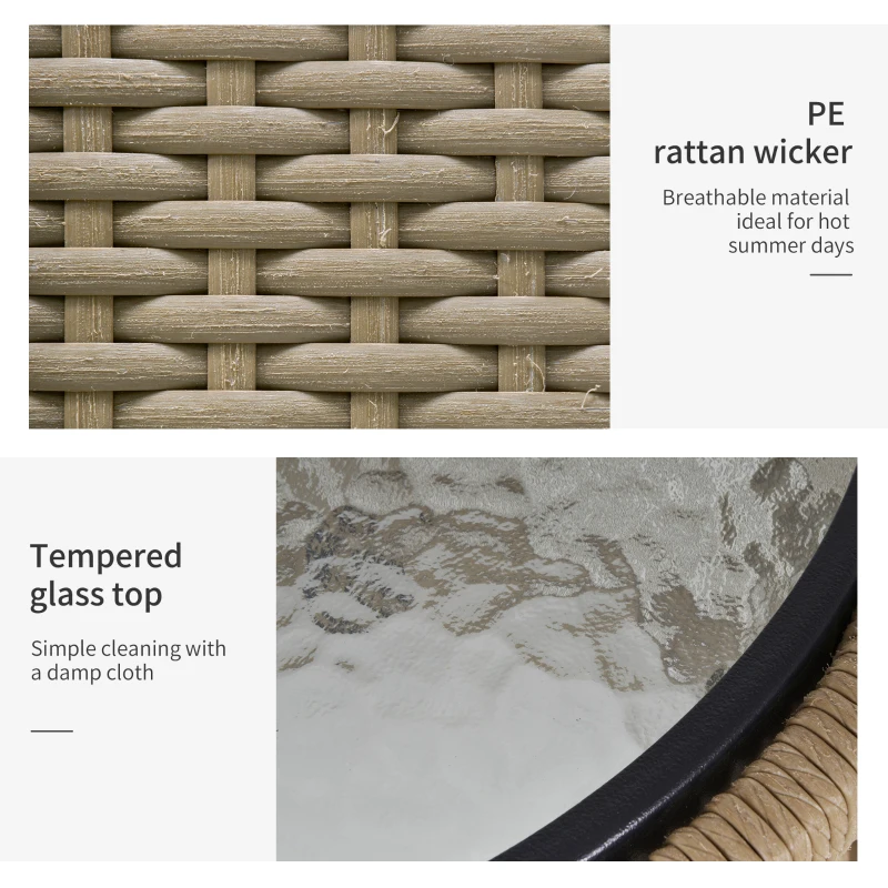 Outsunny 3 Pieces Wicker Patio Furniture Set, Rattan Bistro Set with Coffee Table and Cushions, Outdoor Conversation Set for Garden, Porch, Balcony, Coffee and White