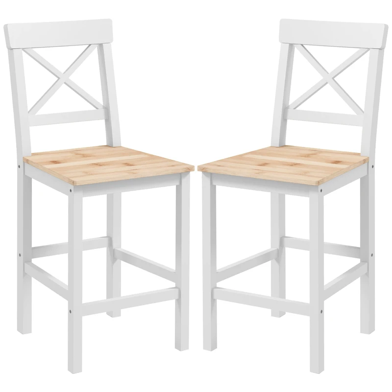 HOMCOM Counter Height Stools Set of 2, Farmhouse Bar Stools with Backs, Solid Wood Counter Stools for Kitchen Island