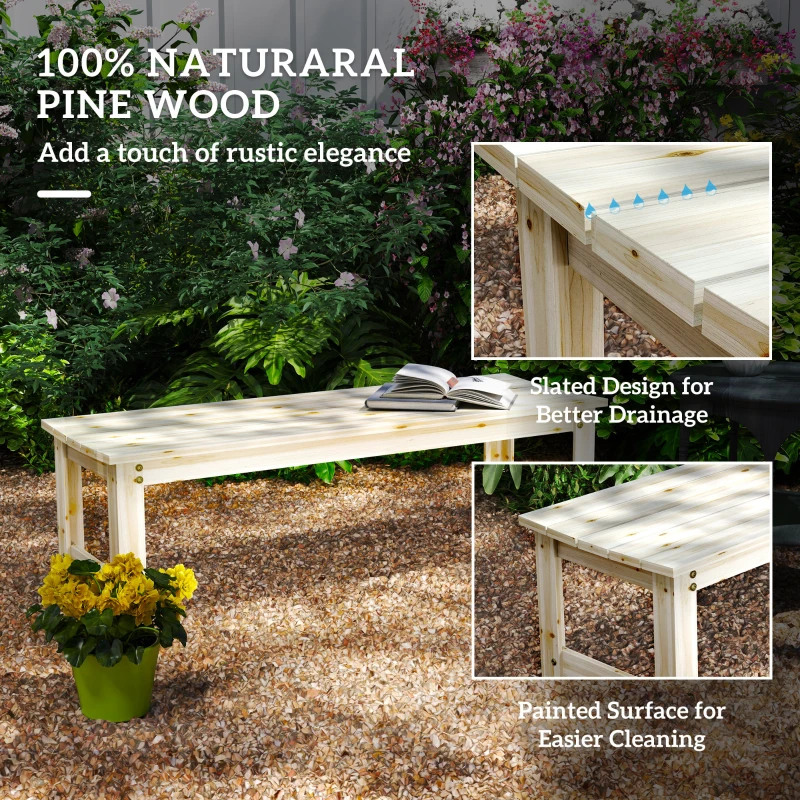 Outsunny 2-Seat Wood Garden Bench, Patio Bench Outdoor Bench with Slatted Seat, Backless Front Porch Bench for Park, Garden, Poolside, Deck, Nature Wood