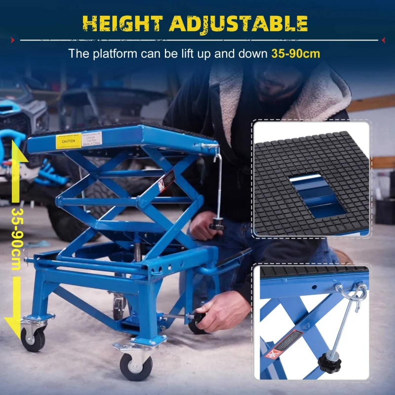 DURHAND 300 lbs Hydraulic Motorcycle Scissor Jack Lift Foot Step Wheels for Small Dirt Bikes