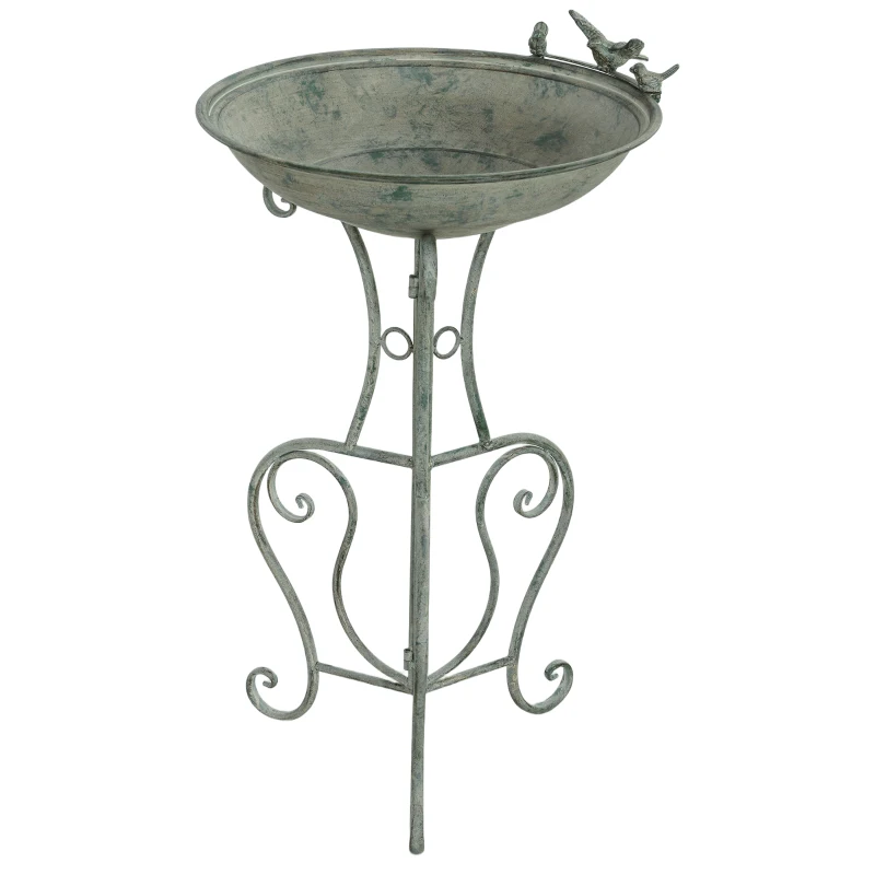 Outsunny Metal Bird Bath for Outdoors, 31" Tall Round Birdbath with Bird Statues and Decorative Stand, Freestanding Bird Feeder for Garden, Yard, Patio Decor, Bronze