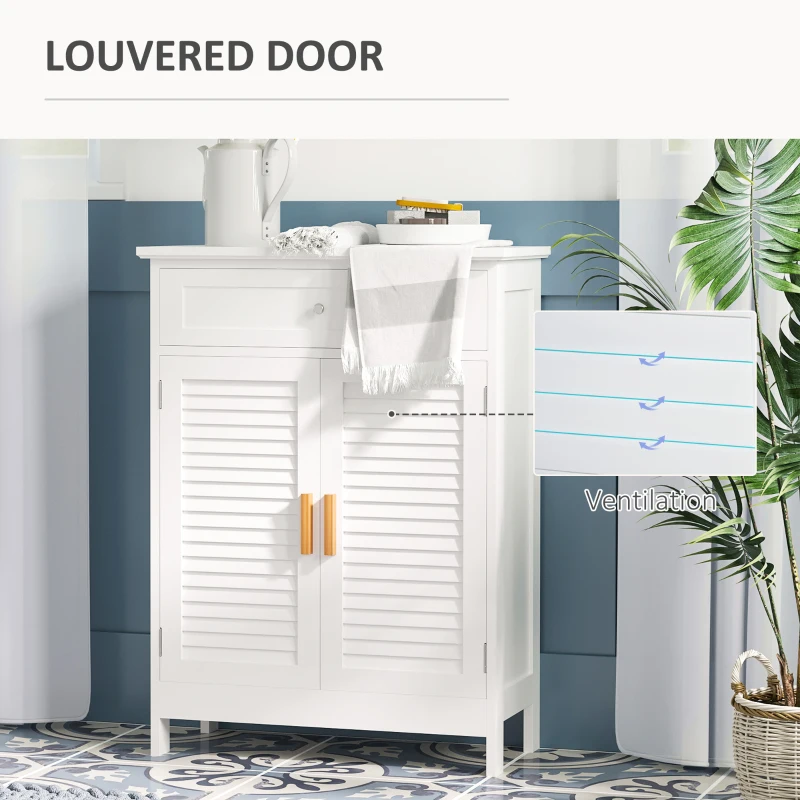 kleankin Bathroom Floor Cabinet, Freestanding Storage Cabinet with Double Doors and Drawer,  White