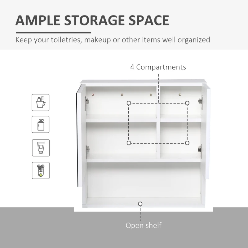 kleankin Medicine Cabinet with Mirror, Bathroom Wall Cabinet, Storage Organizer with Mirror Door, Adjustable Shelf, White