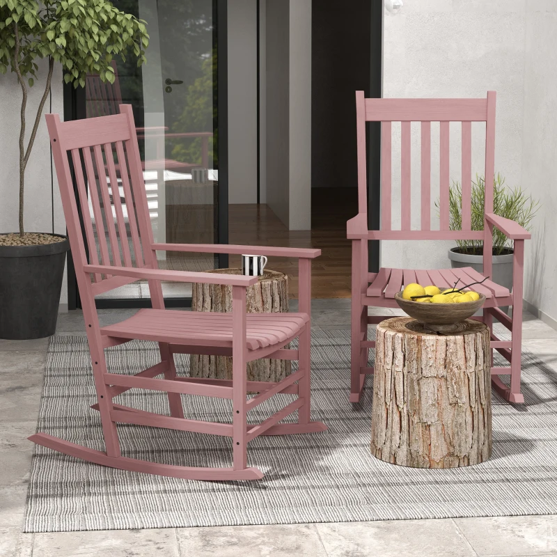 Outsunny Wooden Patio Rocking Chairs Set of 2, Outdoor Rocker Chairs with Wide Armrests, High Back for Garden, Balcony, Natural