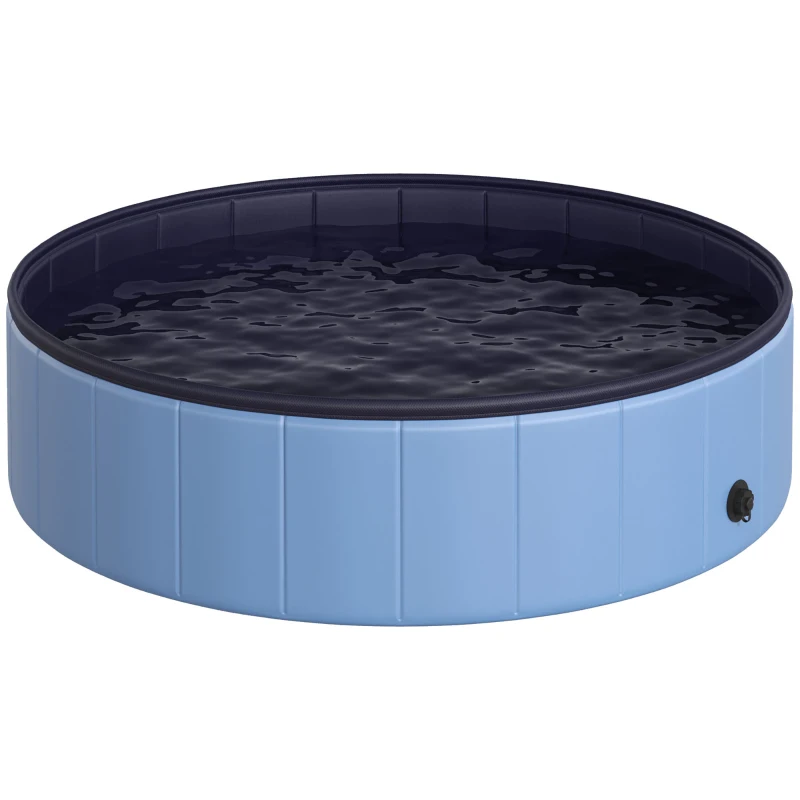 PawHut Folding Dog Pool Portable Pet Kiddie Swimming Pool, Outdoor/Indoor Puppy Bath Tub with Nonslip Bottom for Dogs & Cats,  (Φ47", Blue)