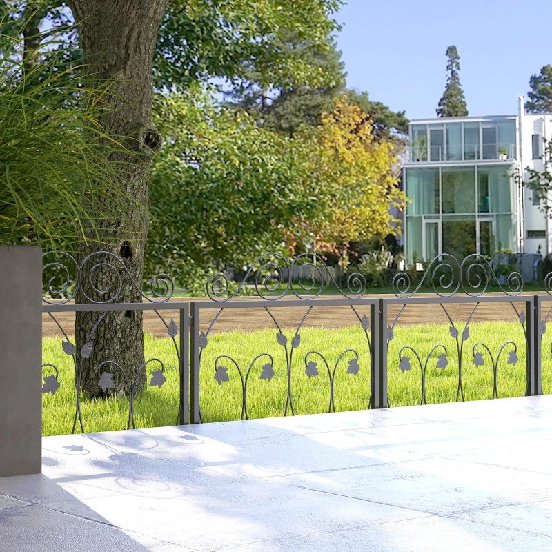 Outsunny 4 Pack Garden Fence, Metal Wire Fencing Border, Scroll Flower Edging for Landscape, Backyard, Black