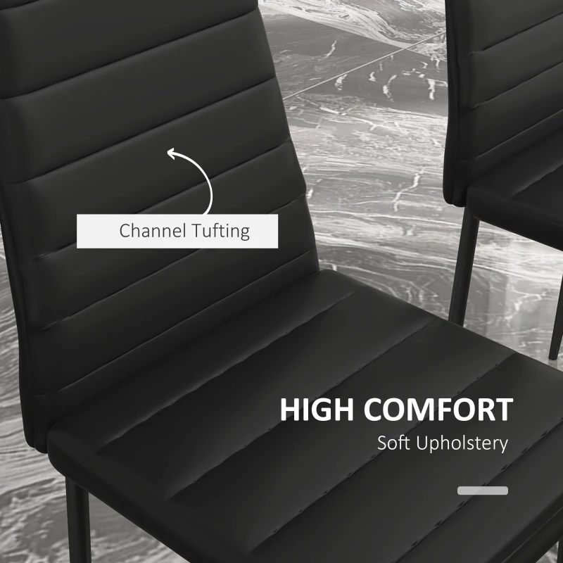 HOMCOM High Back Dining Chairs, Modern Upholstered PU Leather Accent Chairs with Metal Legs for Kitchen, Set of 6, Black