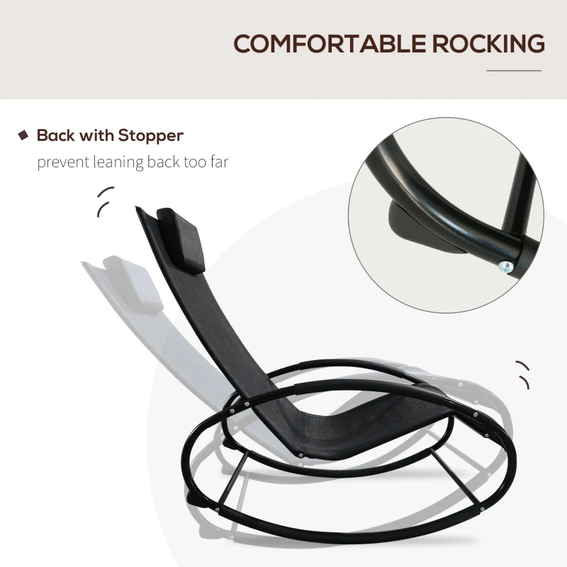 Outsunny Patio Texteline Rocking Lounge Chair Orbital Zero Gravity Rocker Outdoor Recliner Seat w/ Padded Pillow Black