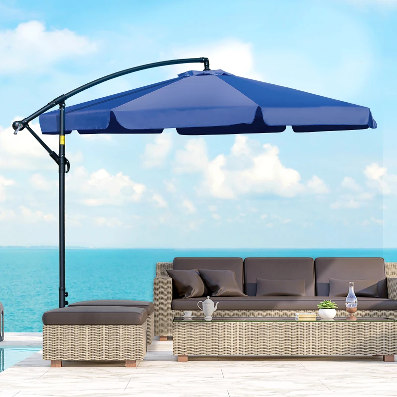 Outsunny 11FT Offset Hanging Patio Umbrella Cantilever Umbrella with Easy Tilt Adjustment, Cross Base and 8 Ribs for Backyard, Poolside, Lawn and Garden, Blue