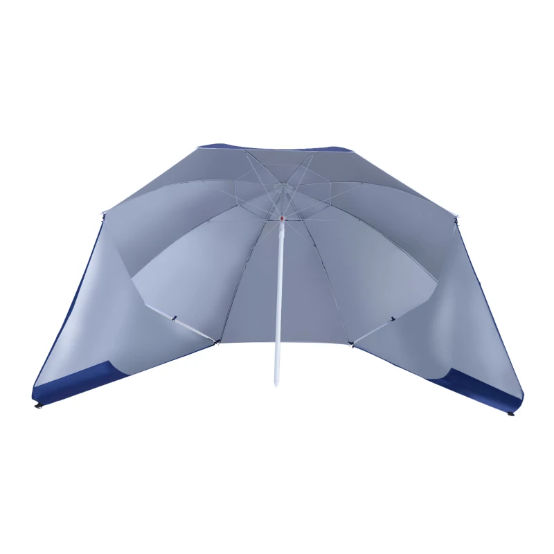Outsunny 7.5FT 2-in-1 Beach Umbrella with Carry Bag, Umbrella Shelter with Silver Coated UPF50+ UV Protection and Adjustable Height for Camping, Fishing, Backyard, Blue