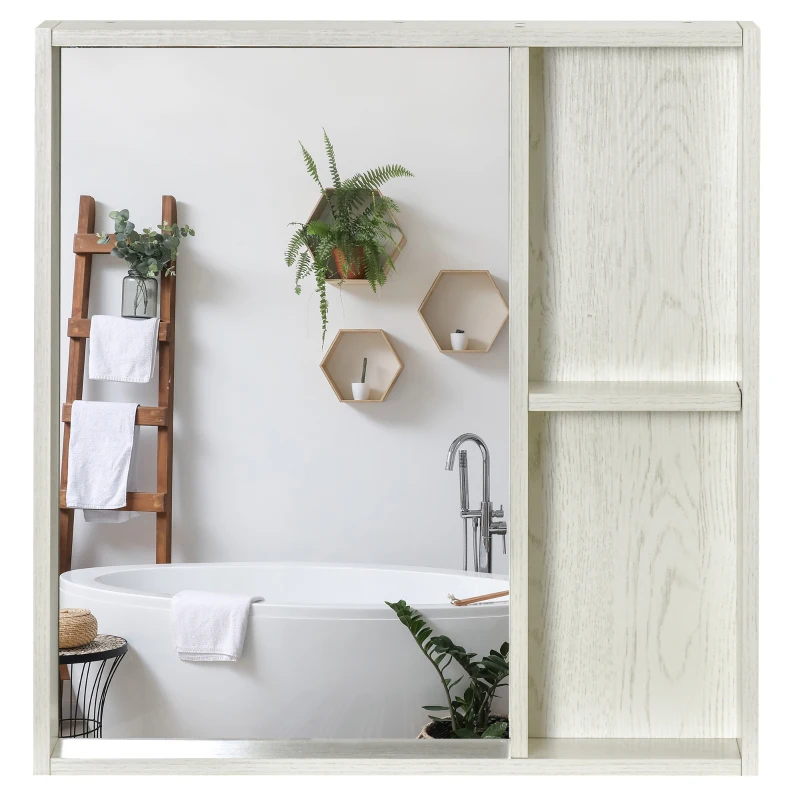 kleankin 24.75" x 25.5" Bathroom Medicine Cabinet with Mirror, Storage Shelf, Over Toilet Bathroom Cabinet Wall Mounted for Living Room and Laundry Room, White