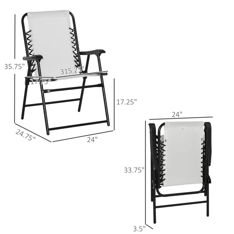 Outsunny 2 Pieces Outdoor Folding Chair Set, Portable Capimg Chairs with Armrest for Patio, Pool, Beach, Cream White