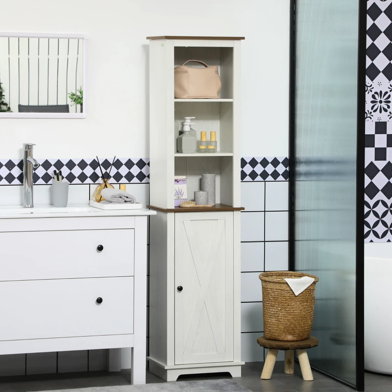 kleankin Bathroom Cabinet, Tall Storage Cabinet with Door and Adjustable Shelves, 15.6" x 11.8" x 63", White