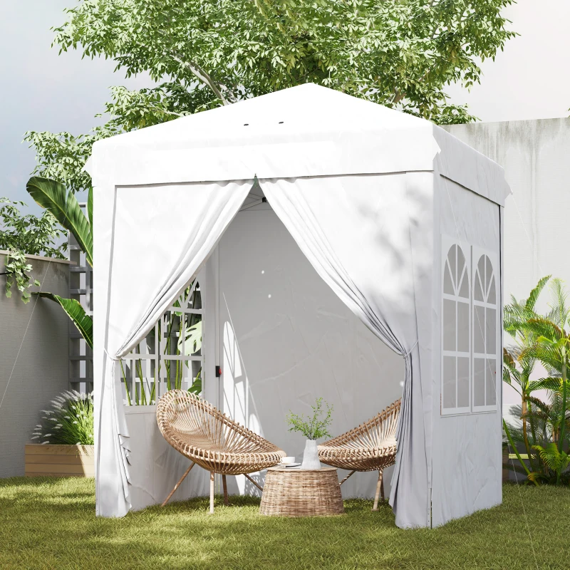 Outsunny 6.7' x 6.7' Pop-Up Canopy Tent with Sidewalls, Height-Adjustable, Carry Bag Included, for Outdoor, Garden, Patio, White