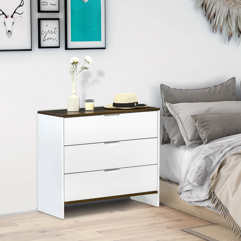 HOMCOM Chest of Drawers, 3 Drawer Dresser with Cut-out Handles, Drawers Unit with Storage for Living Room, White