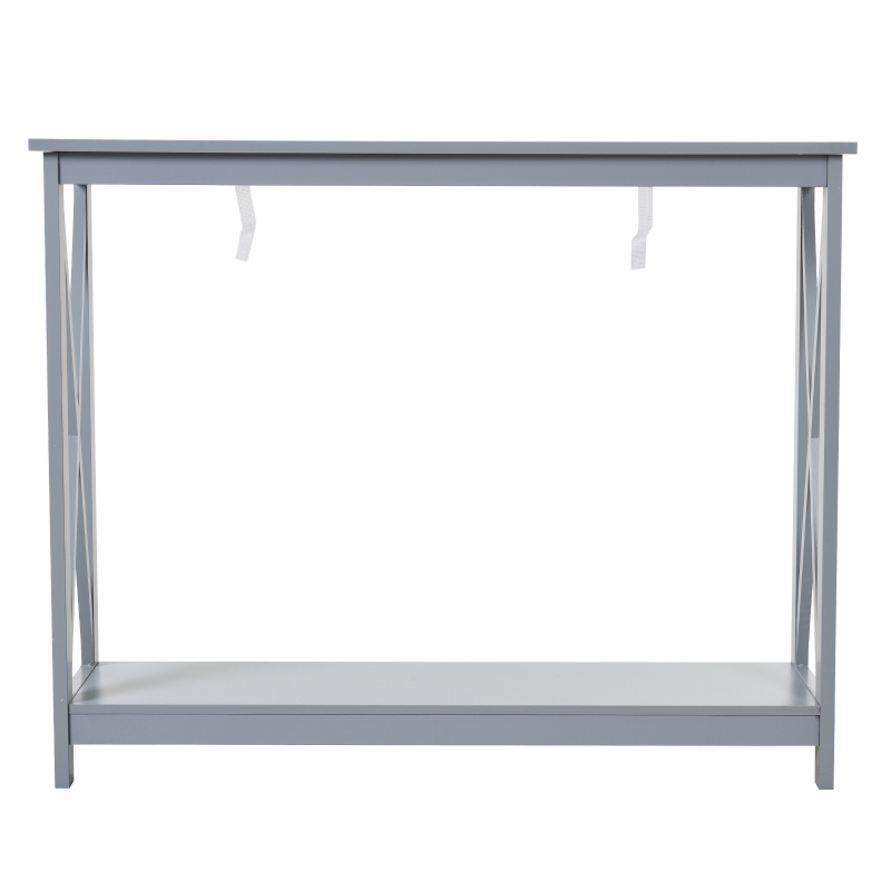 HOMCOM 2-Tier Console Table, Sofa Side Table with Storage Shelf, X Design for Entryway, Living Room, and Hallway, Grey