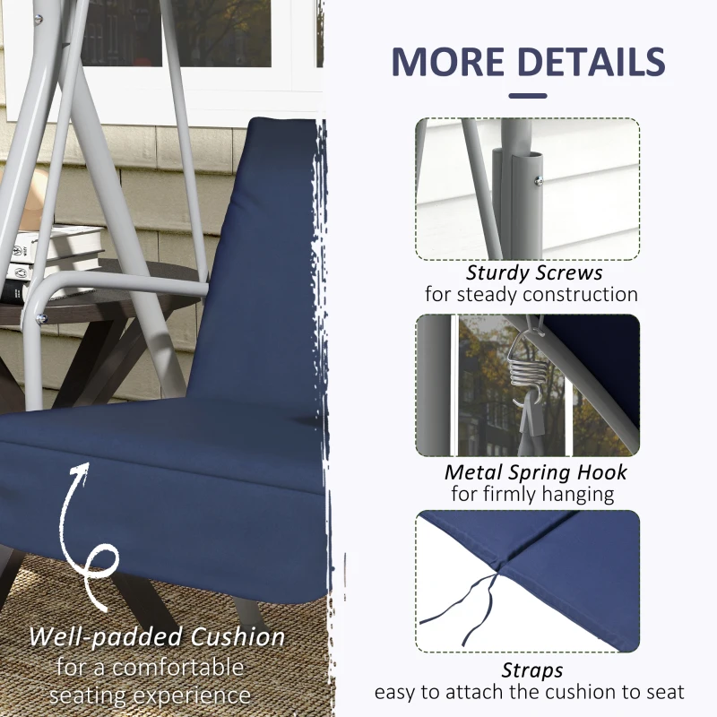 Outsunny 2-Seater Outdoor Porch Swing with Canopy and Table, Patio Swing Chair for Garden, Poolside, Backyard, Dark Blue