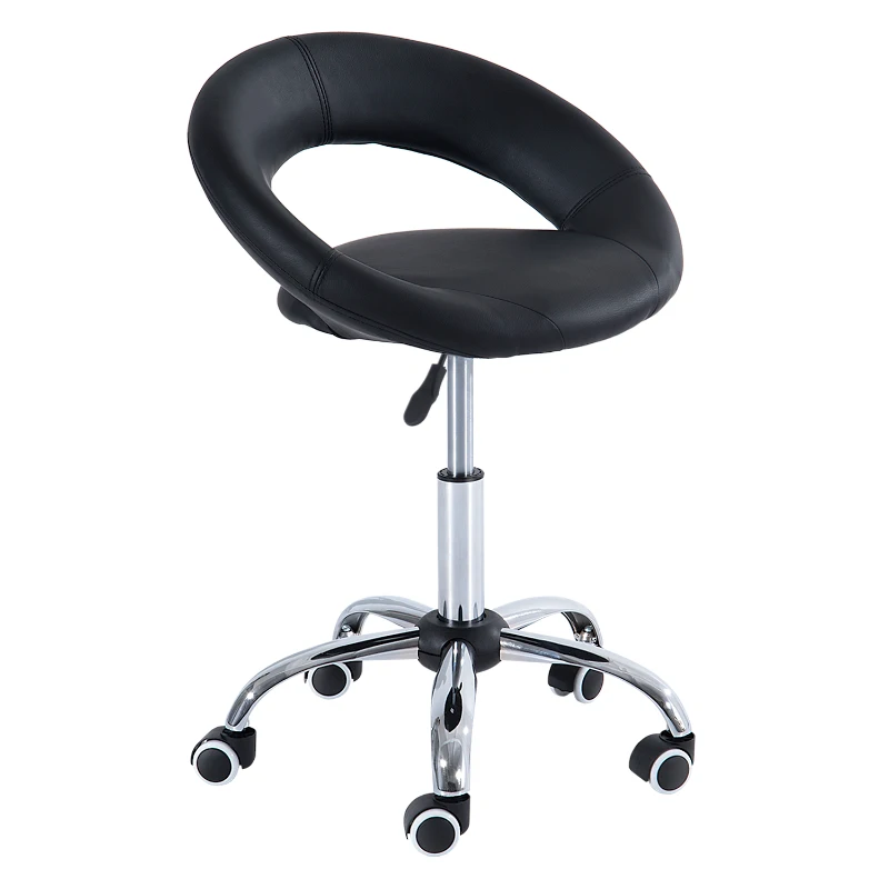 HOMCOM Modern Hydraulic Moon Salon Stool Rolling Swivel Chair Massage Spa Tattoo Pub Bar Stool, Black and Chrome