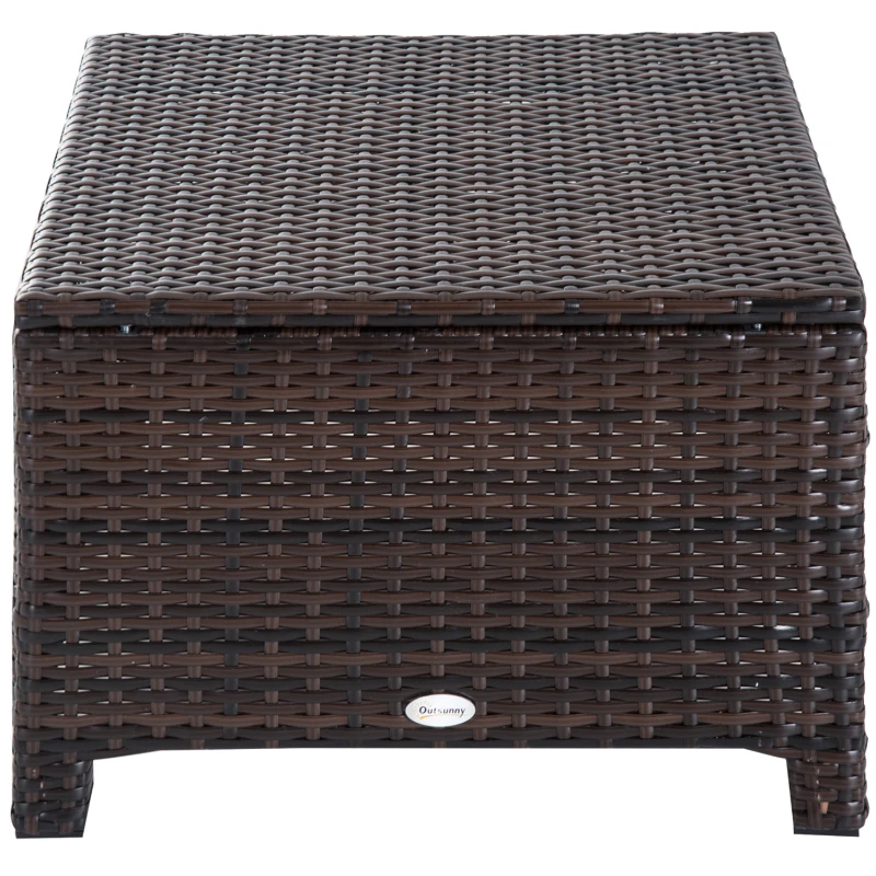 Outsunny 20" Patio Wicker Ottoman, Multipurpose Outdoor PE Rattan Footrest, Additional Seating, Side Table with Soft Cushion, Dark Brown, Cream White