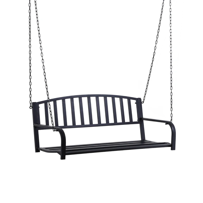 Outsunny 50" Porch Swing Patio Swing Chair Hanging Bench Outdoor Glider Chair with Chain Black