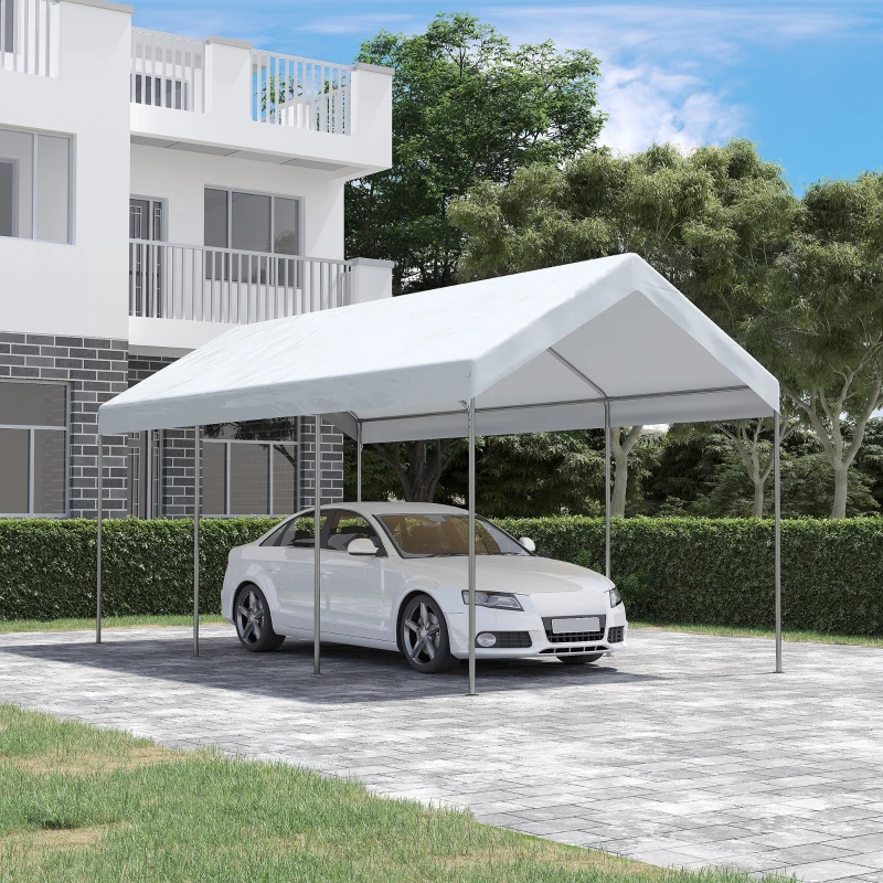 Outsunny 10' x 20' Party Tent and Carport, Height Adjustable Portable Garage, Outdoor Canopy Tent 8 Legs without Sidewalls for Car, Truck, Boat, Motorcycle, Bike, Garden Tools, White