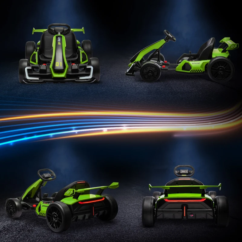 Aosom 24V 7.5 MPH Electric Go Kart with Adjustable Seat, Slow Start, Green