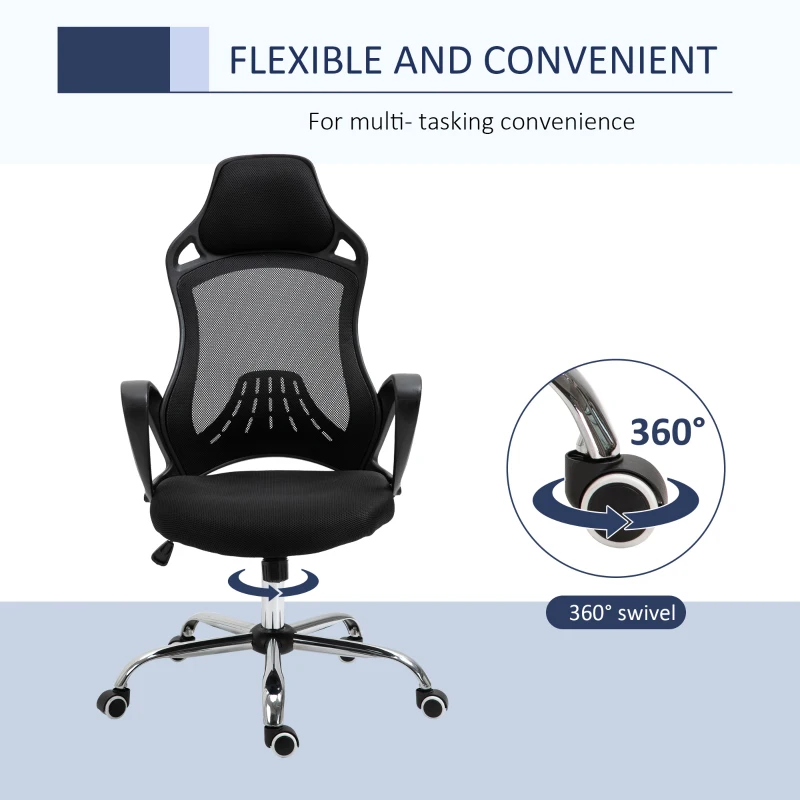 Vinsetto High Back Office Chair Mesh Desk Chair with Adjustable Backrest, Swivel Task Chair with Ergonomic Design Conference Office, Black