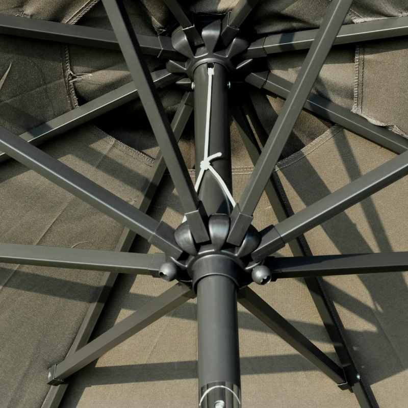 Outsunny 9ft Solar Patio Umbrella Outdoor Sunshade 24 LED Lights Tilt Canopy, Charcoal Grey