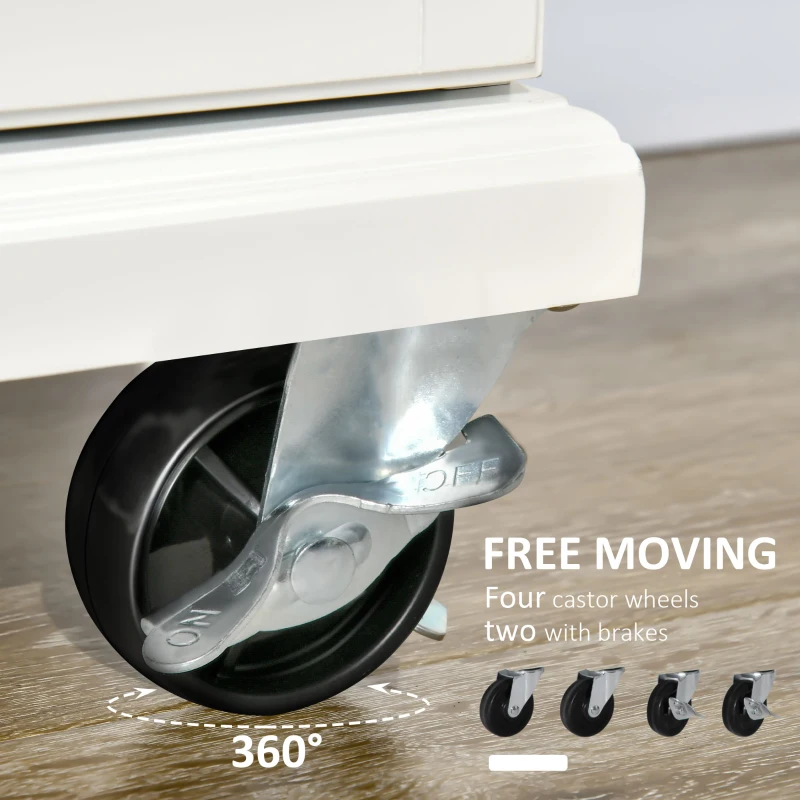 HOMCOM Kitchen Island with Drop Leaf Trolley Cart on Wheels Drawer Cabinet Towel Racks Versatile Use Natural Wood Top and White