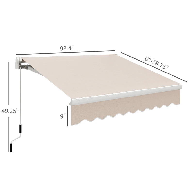 Outsunny 8' x 6.6' Patio Retractable Awning, Manual Exterior Sun Shade Deck Window Cover, Beige